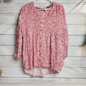 Knox Rose Pink Floral Button Up V Neck Blouse‎ Women's XXL